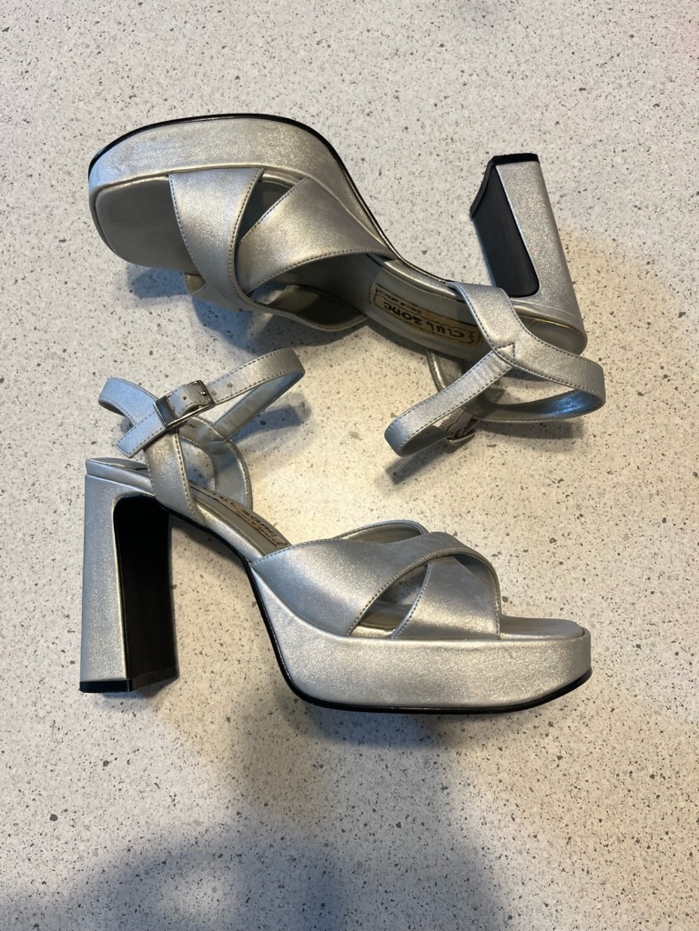 Vintage Silver Platform Block Heel Sandals